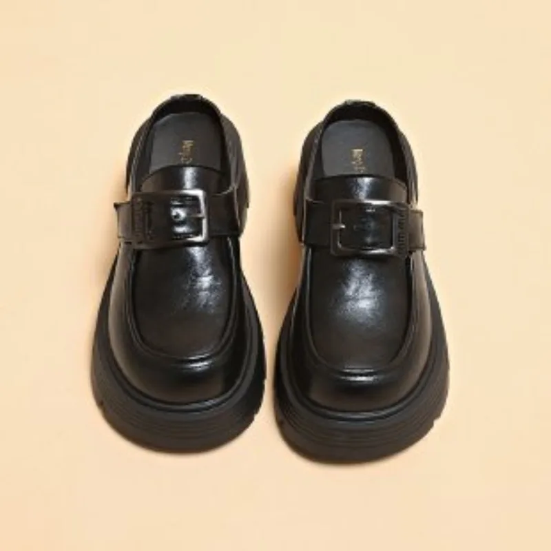 Women Platform Mule Loafers Buckle Decor Slip‑On Backless Shoes Chunky Block Heel Casual Slip‑On Shoes For Daily Wear
