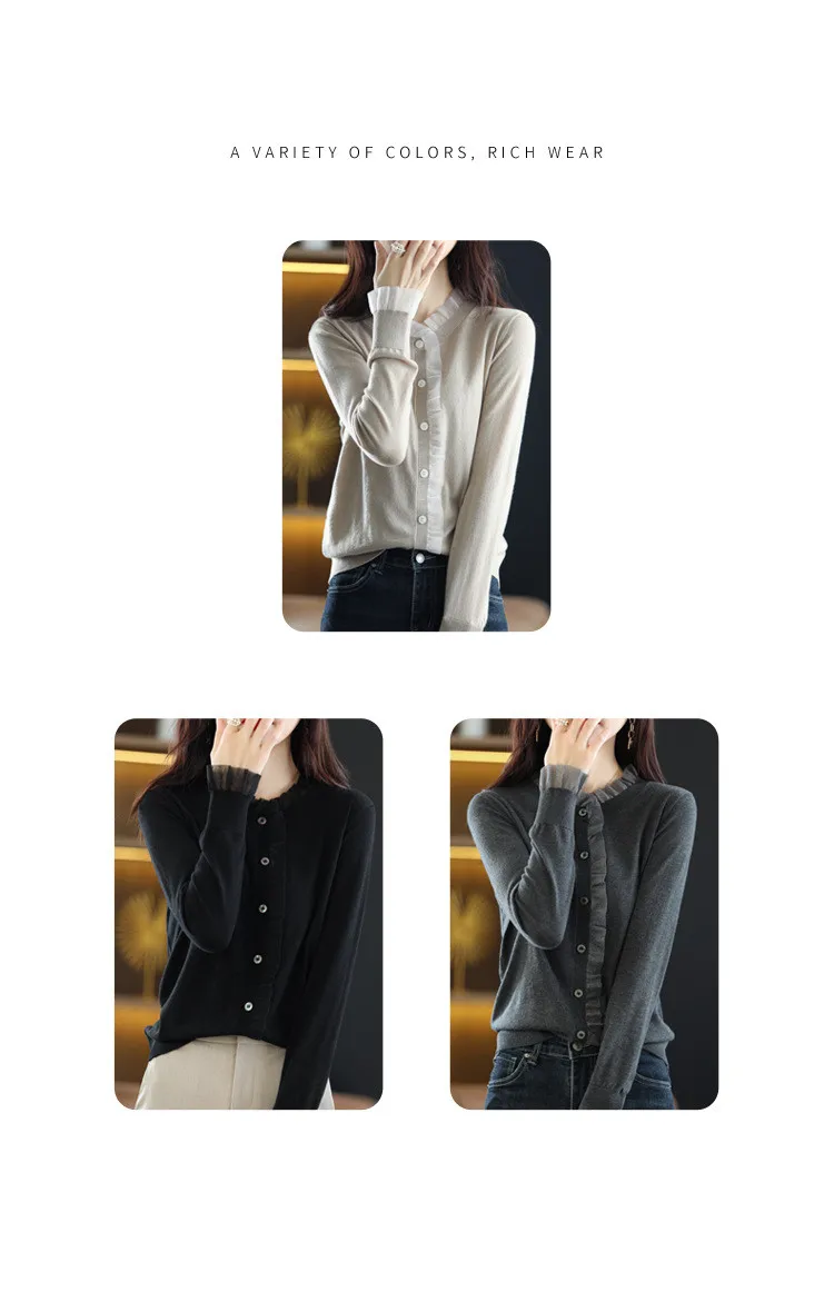 Frühling Herbst Neue Koreanische Strick-Cardigan-Jacke Damenmode Langarm-Oberteil Oberbekleidung Strickwaren Eleganter Damen-Winterpullover – Detail 1