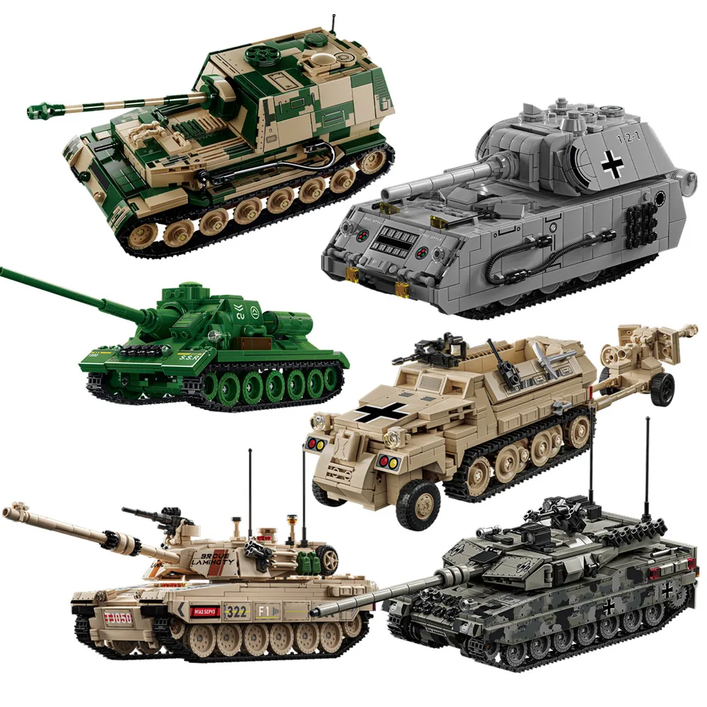 World War 2 WW2 Army Military Soldiers SWAT Half Tracked Armor Vehicle Trailer Assemble Building Blocks Bricks Children's Toys