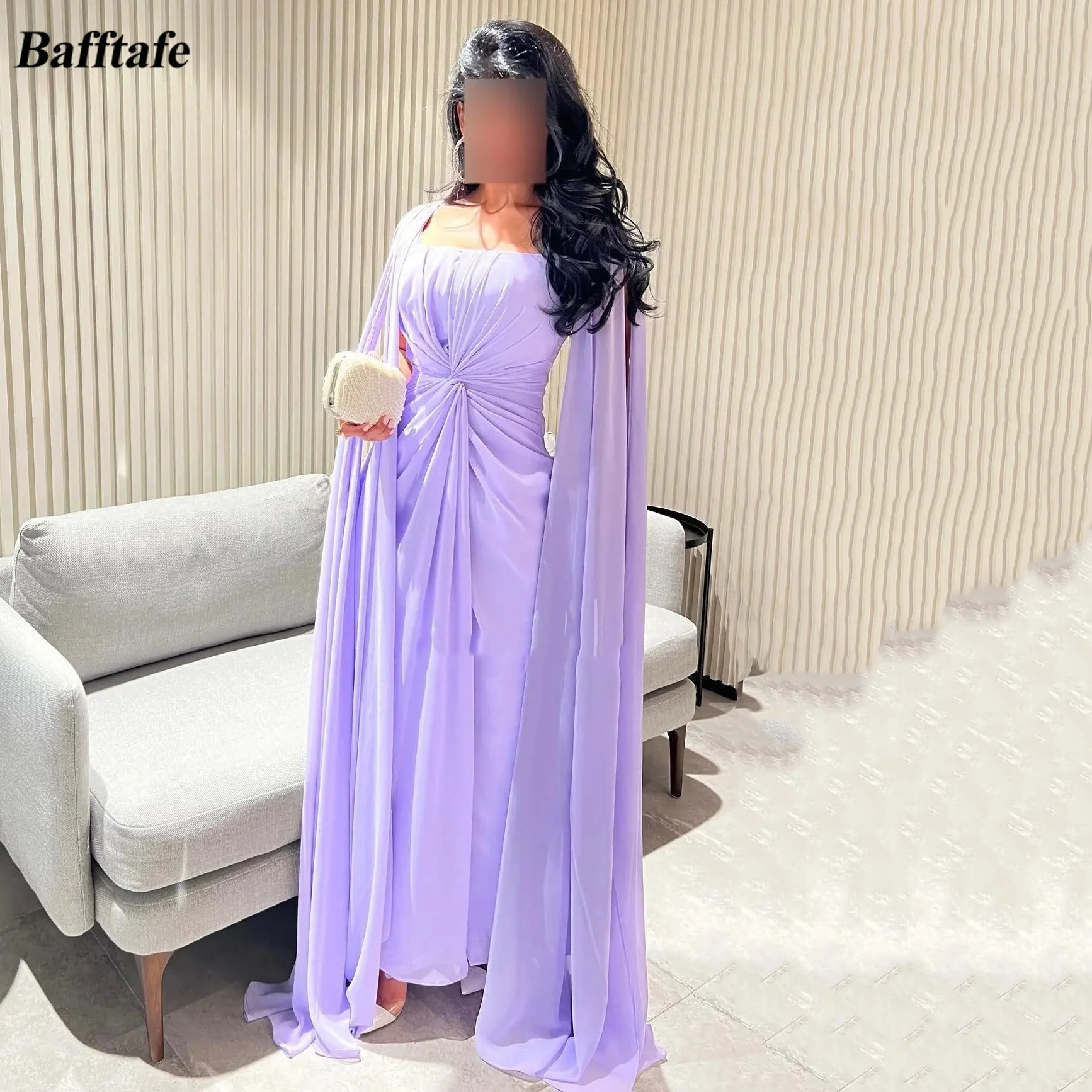 

Bafftafe Lavender Chiffon Prom Dresses Formal Saudi Arabic Women Party Dress Long Train Special Occasion Night Club Gowns 2023