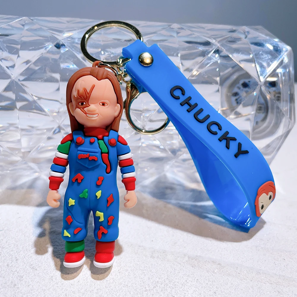 Horror Movie Child\'s Play Keychain Cartoon Figure Chucky Silicone Pendant Keyring Car Backpack Key Holder Jewelry Accessories