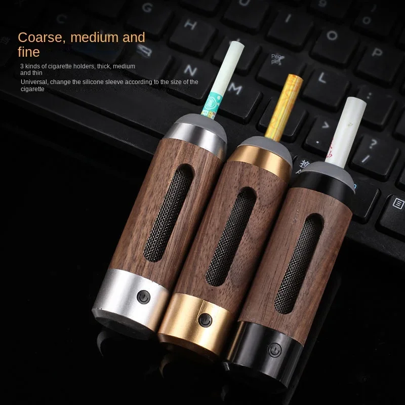 Smokeless Ashtray Lazy Cigarette Holder Does Not Drop Ash Artifact Ashtray Walnut Car Ashtray with Rechargeable Lighter