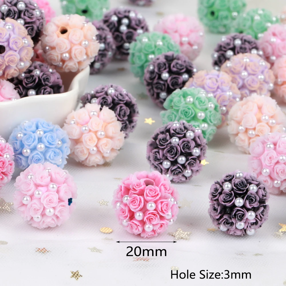 20mm 1/3/5pcs Rose Flower Ball Pearl Lover Polymer Acrylic Beads For Jewelry Making DIY Necklace Bracelets Earring Accessories
