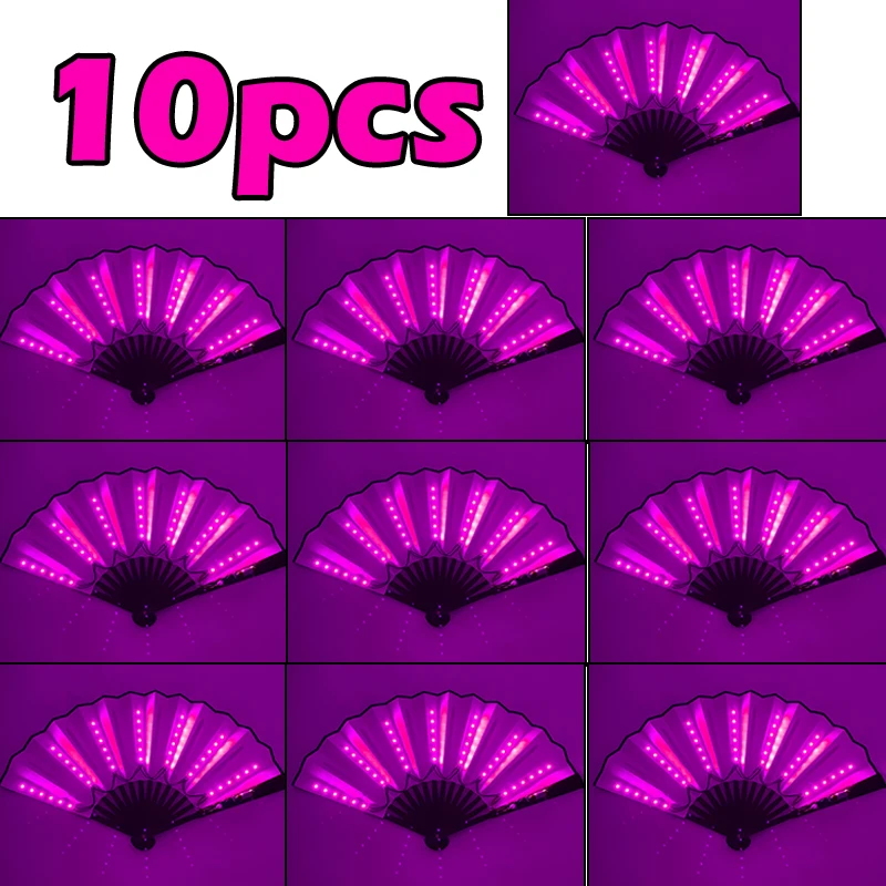Großhandel 10 Stück LED-Handventilator 10 Zoll Rave Leuchtender Faltbarer Ventilator Leuchtende Party-Requisiten Bar Nachtclub DJ Tanz Sommer Urlaub Zubehör