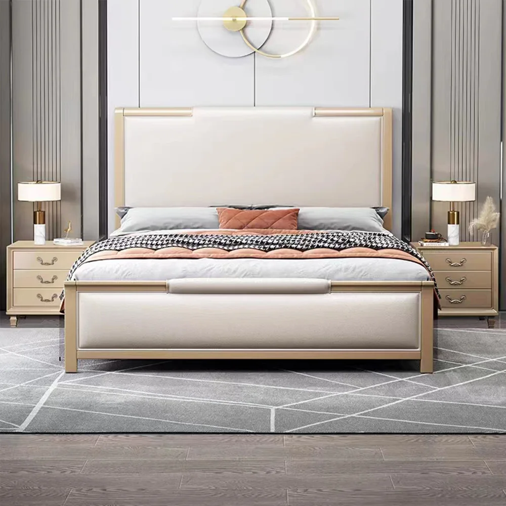 

&c European Style Luxury Bedroom Furniture Soft Leather Bed With Storage Box Modern Design Double Leather Bed Frame Wooden