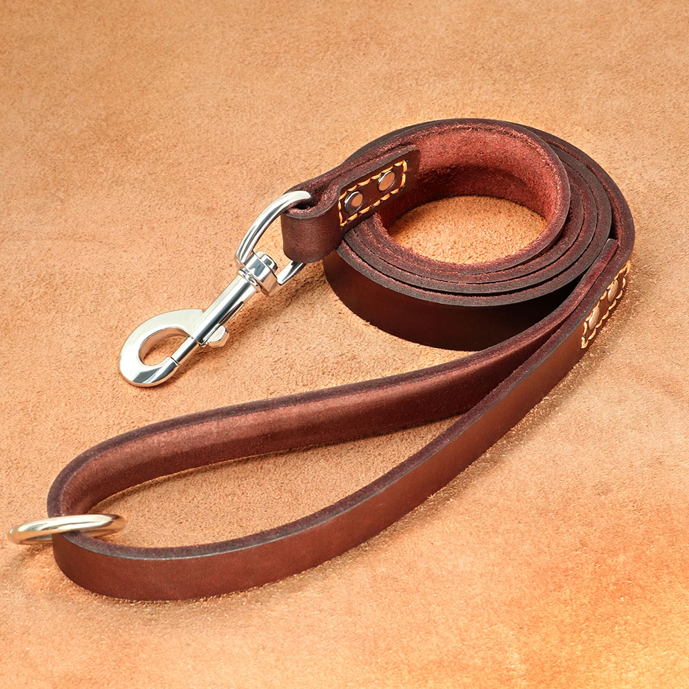 5ft/150cm Genuine Leather Dog Leash Soft Pet Training Leash Rope for Pitbull German Shepherd Small Medium Large Dogs Black Brown