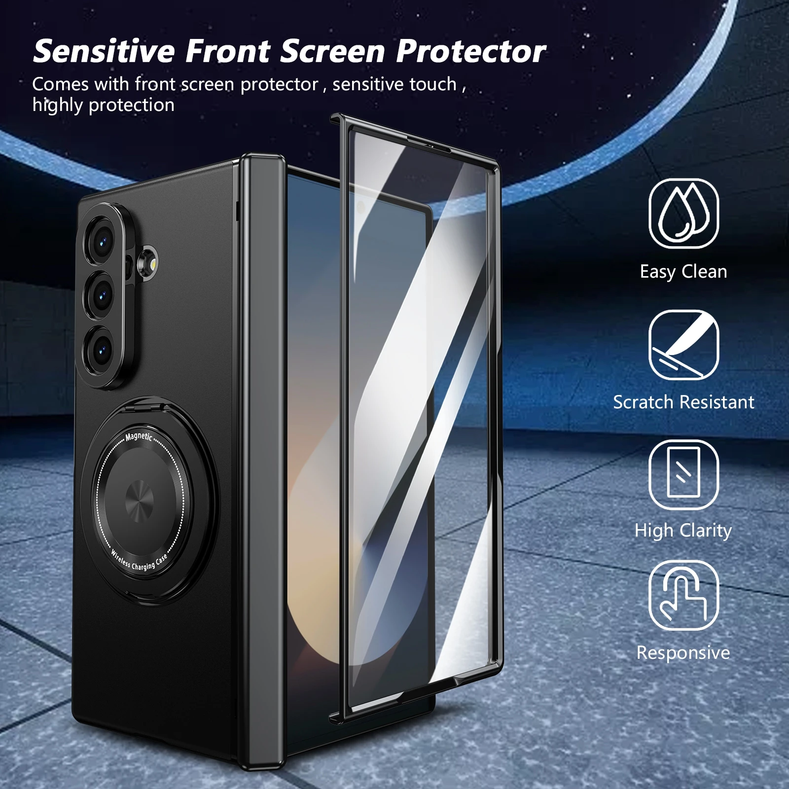 

Роскошный вращающийся на 360° магнитный чехол для телефона Samsung Galaxy Z Fold 7, 6, 5, 4, 3 SE, кольцевой шарнир, стальная пленка, защитный чехол