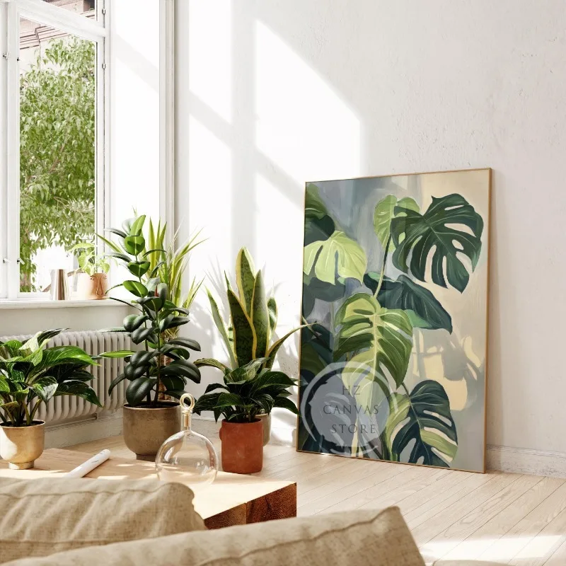 Modern Botanical Monstera Calathea Posters Prints Pastel Green Plant Canvas Painting Wall Art Picture for Living Room Home Decor
