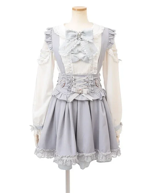 Japanese Liz Mine Mass Production Detachable Suspender Skirt Spring and Autumn Heart Cross Suspender Back Bow Straps Skirt