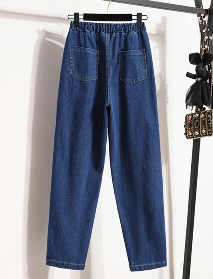 여성을위한 새로운 가을 청바지 높은 탄성 허리 느슨한 블루 블랙 컬러 청바지 바지 한국 패션 캐주얼 바지
