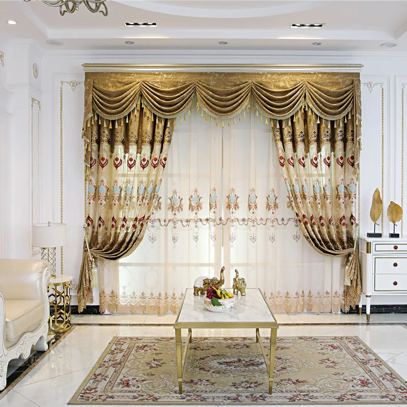 Embroidered Chenille Luxury Curtains for Living Room Bedroom Hollow French European Windows Backdrop Gold Wall Closet Valance