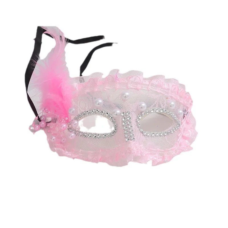 Holiday Masquerade Princess Mask Female Adult Party Half Face Mask White Feather Half Face Blindfold Props Cosplay Mask