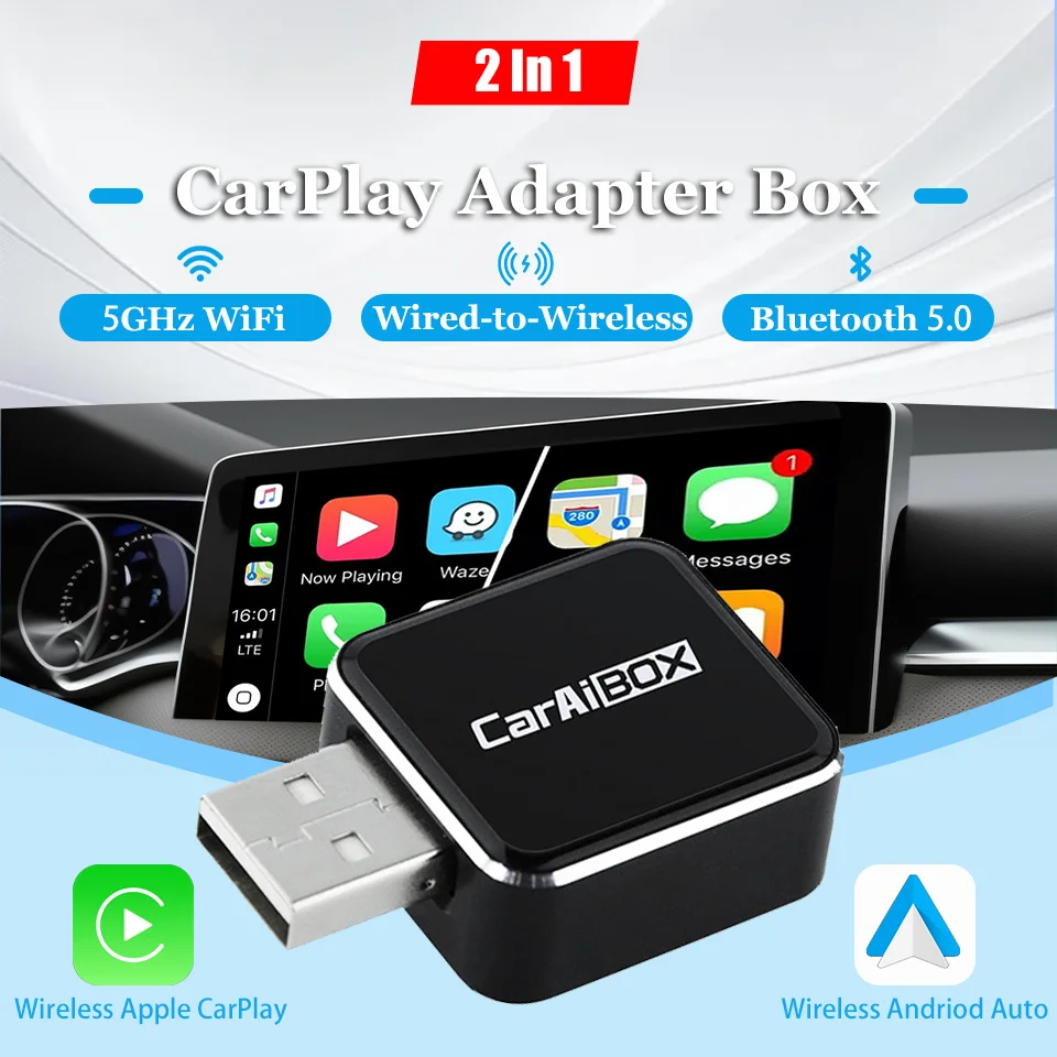 For BMW Audi Toyota Honda Kia Nissan New 2In1 Mini CarPlay ai Box Wireless CarPlay Adapter WiFi BT Connection Plug and Play