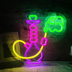 Hookah Neon Sign Hookah Shape Neon Light LED dimmable for club party nightclub Bar Restaurant Music Concert men cave Wall Decor