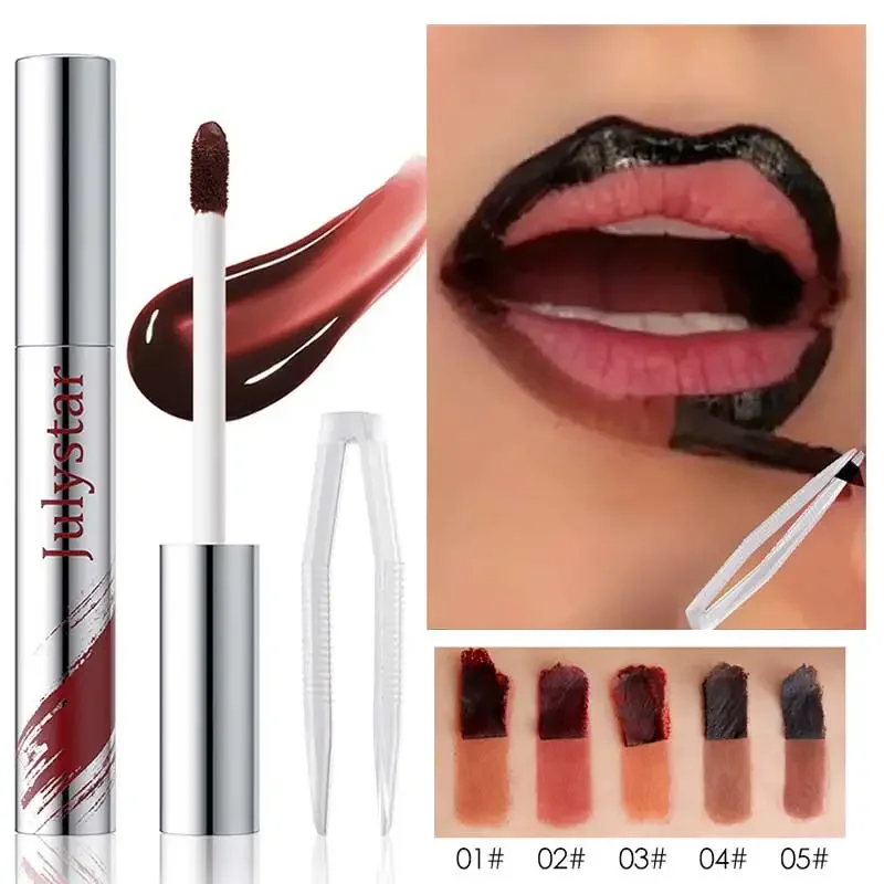 Tintura per labbra staccabile in 5 colori, matita per labbra liquida impermeabile, tinta per labbra resistente, pigmento per contorno labbra marrone rosa, lunga durata