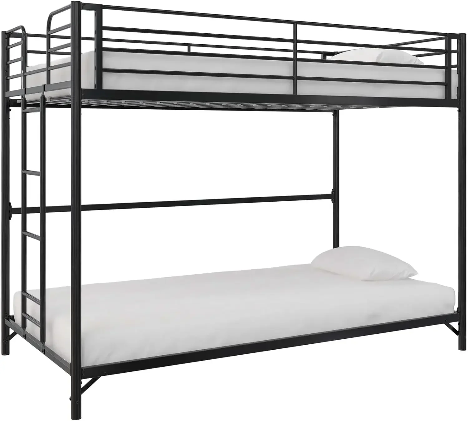 

A Easy Assembly Metal Kids Bunk Bed with Side Ladders and Safety Guard Rail, Twin Over Twin/Twin Over Full, Black