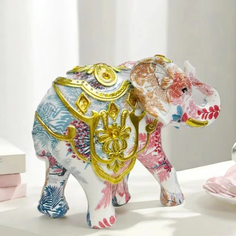 Escultura decorativa de elefante, adorno de resina, estatua de elefante, figuritas de animales coleccionables hechas a mano