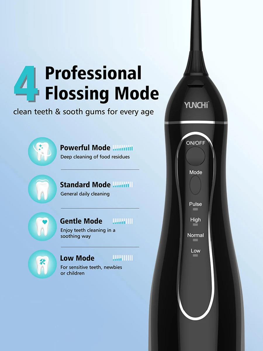 Water Dental Flosser, 300ML Portable Oral Irrigator for Teeth, 4 Modes and 5 Jet Tips, IPX7 Waterproof, 30 Day Battery Life