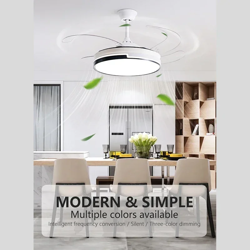 Lâmpadas LED Invisíveis Ventilador de Teto, Luz Pingente, Moderna e Minimalista, Doméstico, Quarto, Sala de Estar, Sala de Jantar, Estudo, 220V