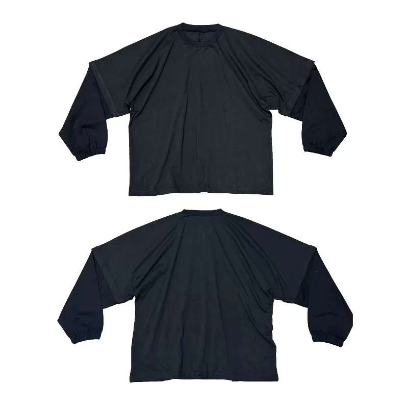 

Мужская футболка с длинным рукавом в стиле стритстайл от Kanye: однотонная, повседневная, свободного кроя, с эффектом двухслойности и вставками.