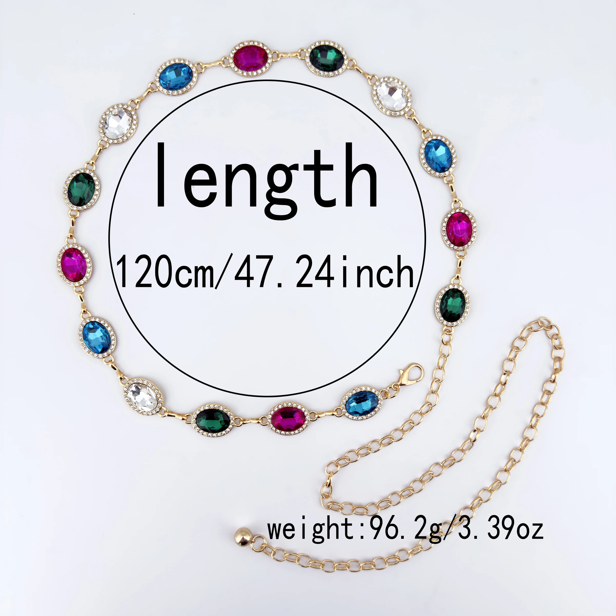 Modischer Eingelegter Glänzender Smaragd-Glas-Metallgürtel Passend zu Kleidern, Bankett-, Geburtstags- und Partykleidung, Taillenkette Accessoires – Detail 3