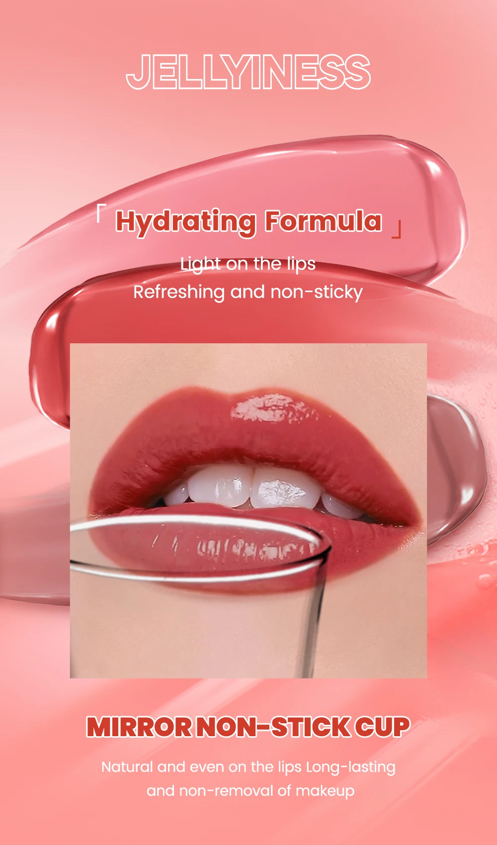 QIBEST Wässrige Glanz-Lippenglasur, feuchtigkeitsspendend, langlebig, sexy roter flüssiger Lippenstift, spiegelglänzender Lipgloss, Tönung, Kosmetik für Frauen – Detail 3