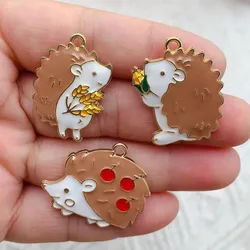 10pcs Hedgehog Charm for Jewelry Making Enamel Necklace Pendant Diy Supplies Bracelet Phone Craft Accessories Gold Plated