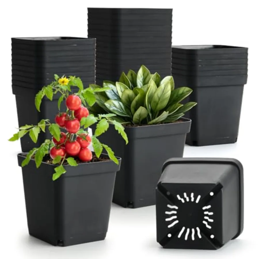

Square Nursery Pots 5.5 Inch, 50Pcs Plastic Sturdy Reusable Seedling Pots with Drainage Holes, Garden Flower Planters for Indoo