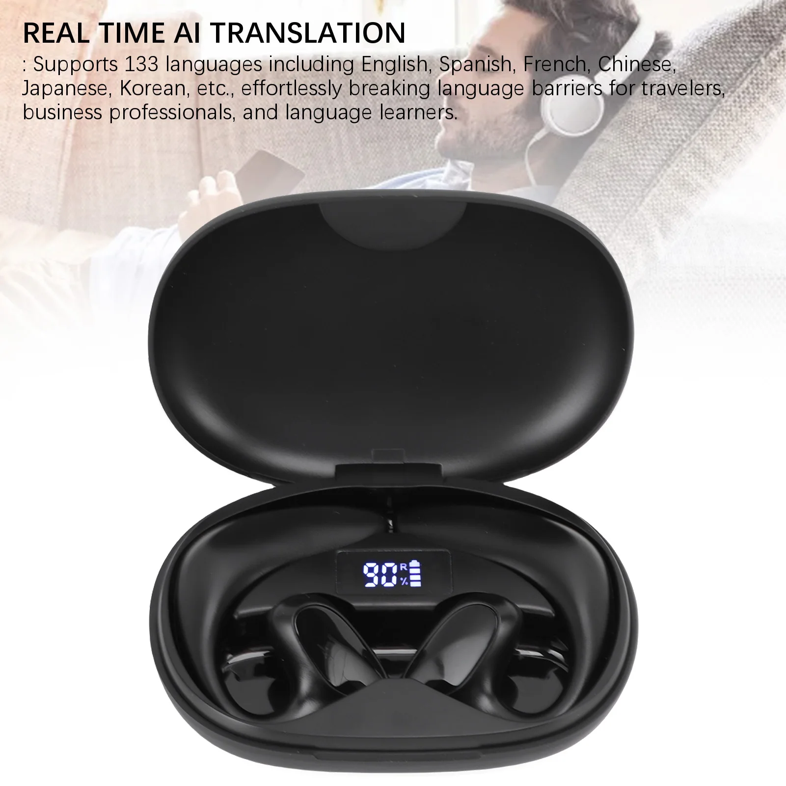 Auricolari per traduzione Al Wireless in tempo reale Tipo C Dispositivo per traduttore di ricarica Auricolari Bluetooth 5.3 per viaggi d'apprendimento aziendale