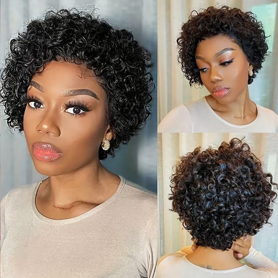 

DreamDiana Malaysia Remy Human Hair Glueless 13X4 Lace Frontal Short Hair Wigs 4 Inch Short Curly Human Hair Wigs Pixie Cut Wigs