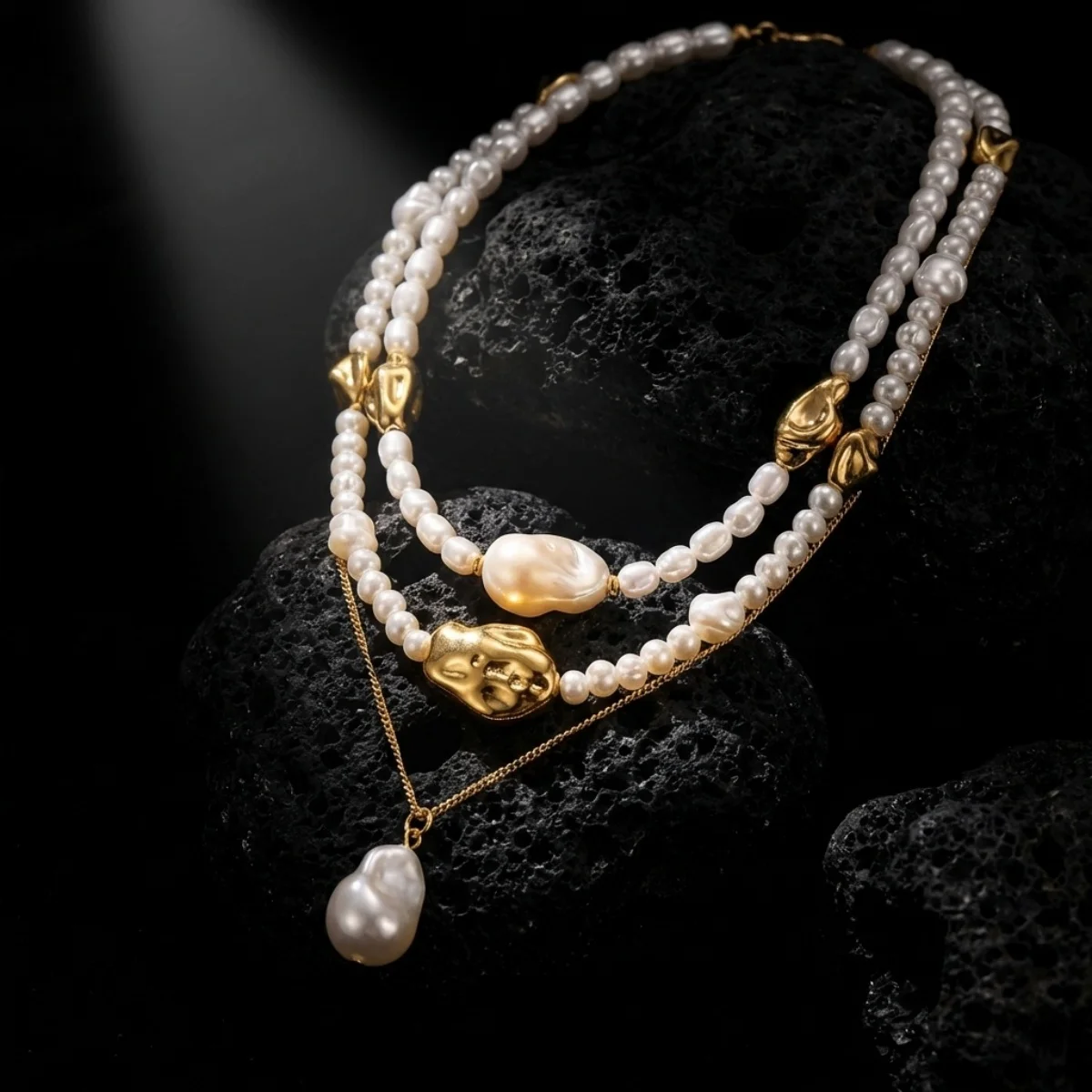 Minimalistische barocke unregelmäßige Imitationsperlen-CCB-Perlen-Anhänger-Halskette für Damen und Herren, mehrschichtige Perlen-Halskette, stapelbarer Choker-Schmuck – Detail 14