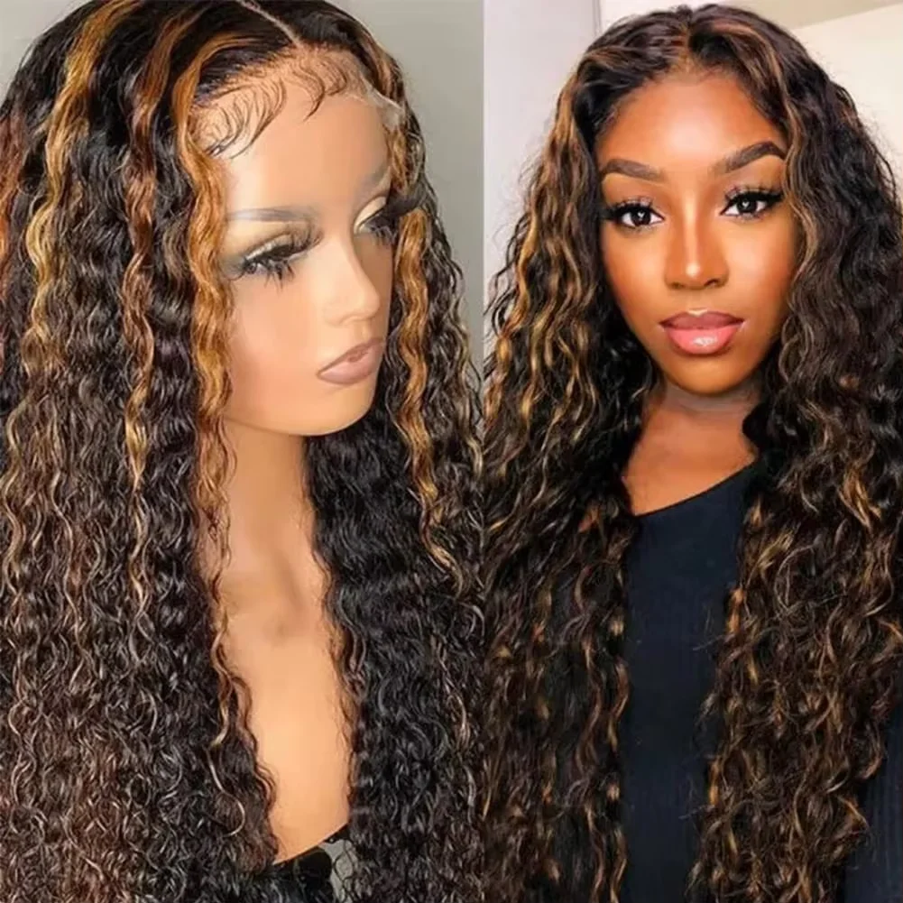 250Density 1B/30 Highlight Deep Wave Frontal Wig 13x6 HD Lace Curly Wigs Water Wave Human Hair Wig 13x4 Highlight Wig Human Hair