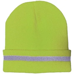 Unisex Reflective Stripe Knitted Hats Beanies Luminous Outdoor Cycling Ski Warm Caps Women Men,Fluorescent Yellow