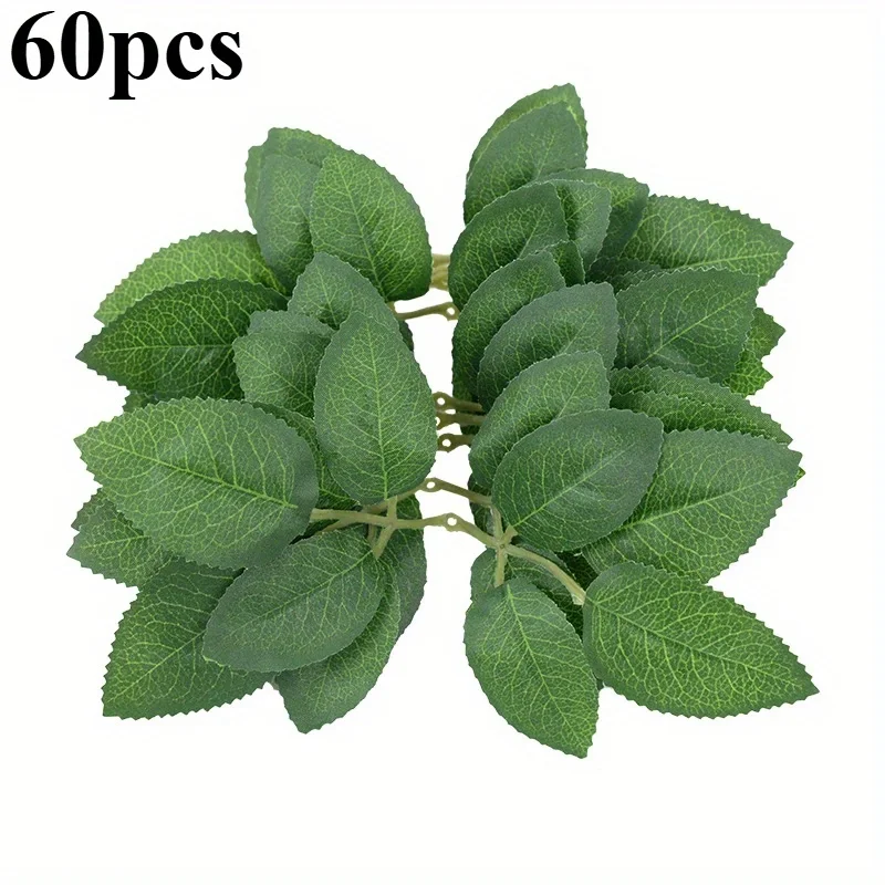 

60Pcs Simulation Green Leaf Rose Leaves Christmas Decorations for DIY Home Wedding Bride Wrist Decorative Leaf Artificial Plants