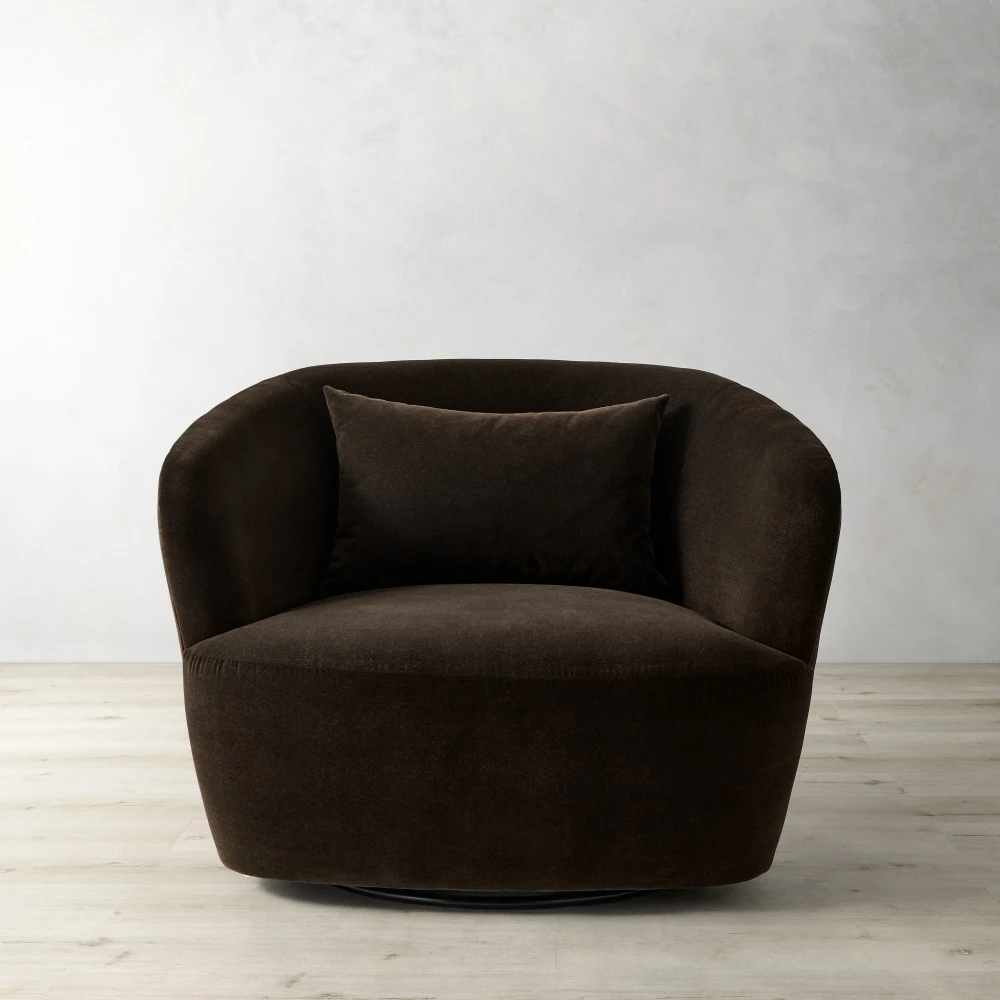 Lounge Large Accent Arm Chair 360 Degree Brown Swivel Velvet Accent Chair for Living Room