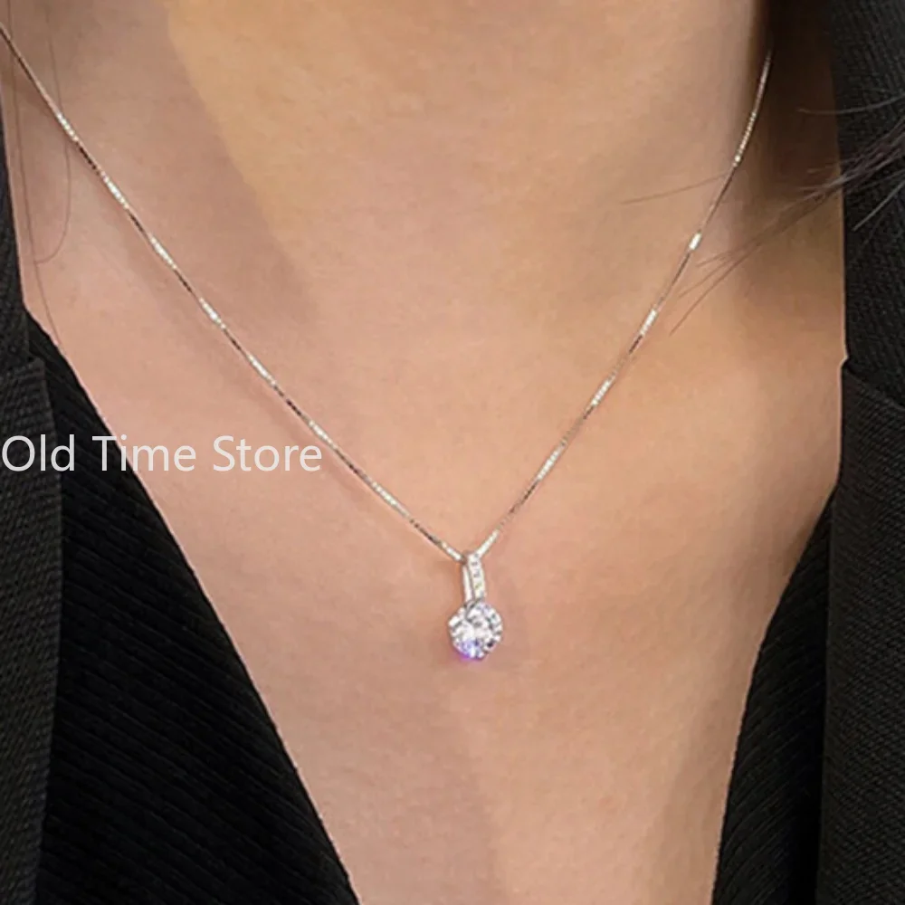 Fashion 925 Sterling Silver Round Zircon Necklace Minimalist Style Charm Choker Pendant Party Gift For Women's Fine Jewelry