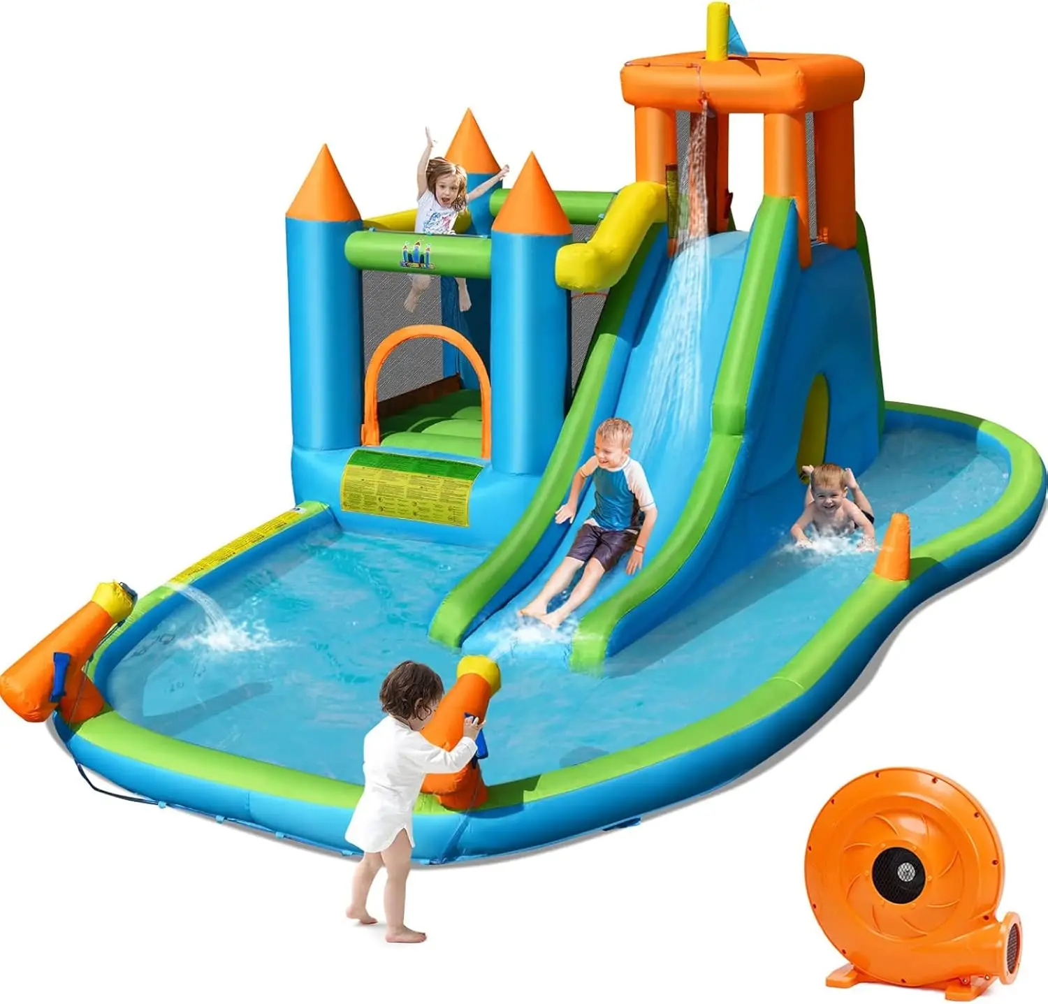 Inflatable Water Slide and Bounce House with Ball Pit, Hide 