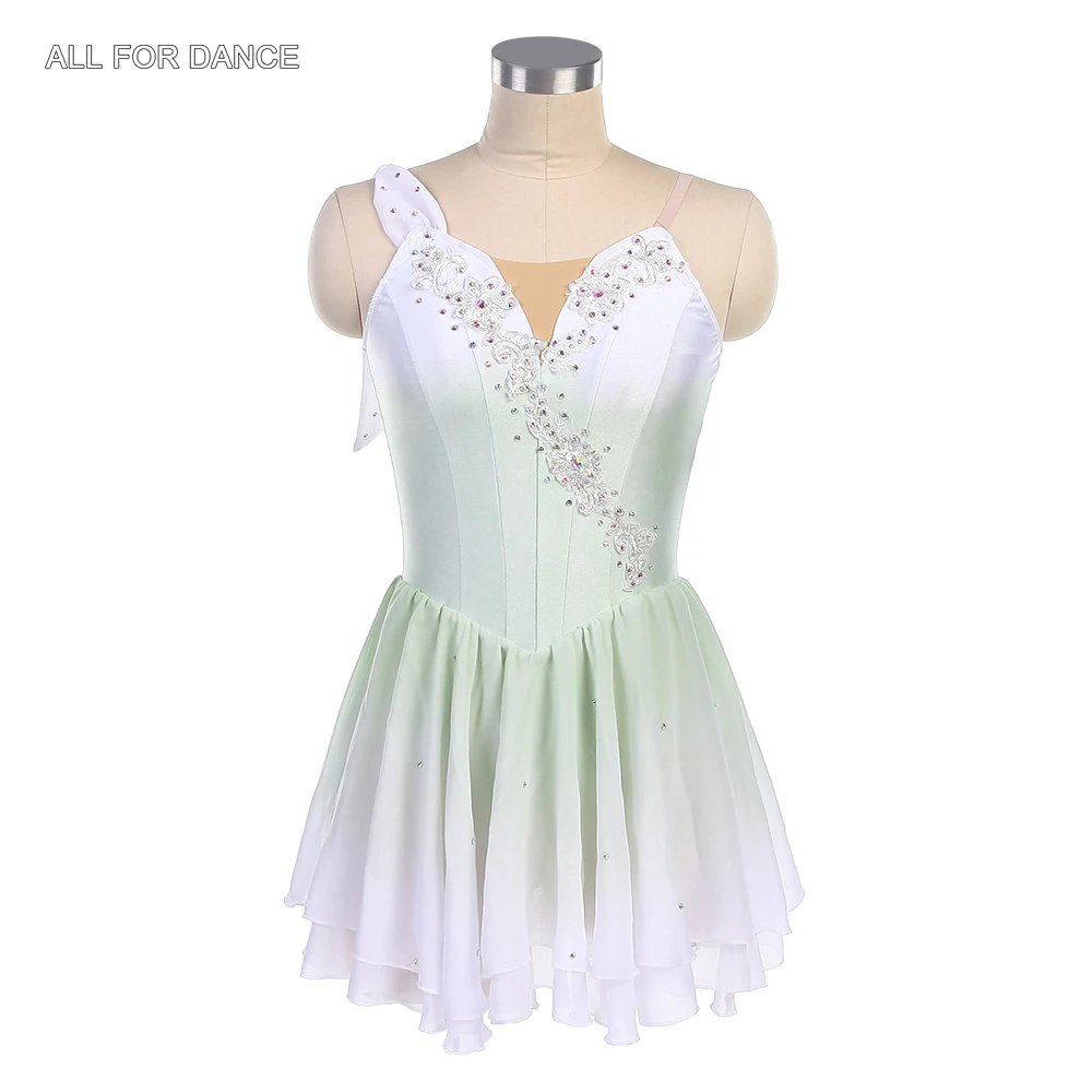 24085 Ombre Green Spandex Bodice Dance Costumes Ballet Performance Dancewear Leotard Dress Girls and Women Romantic Ballet Tutu