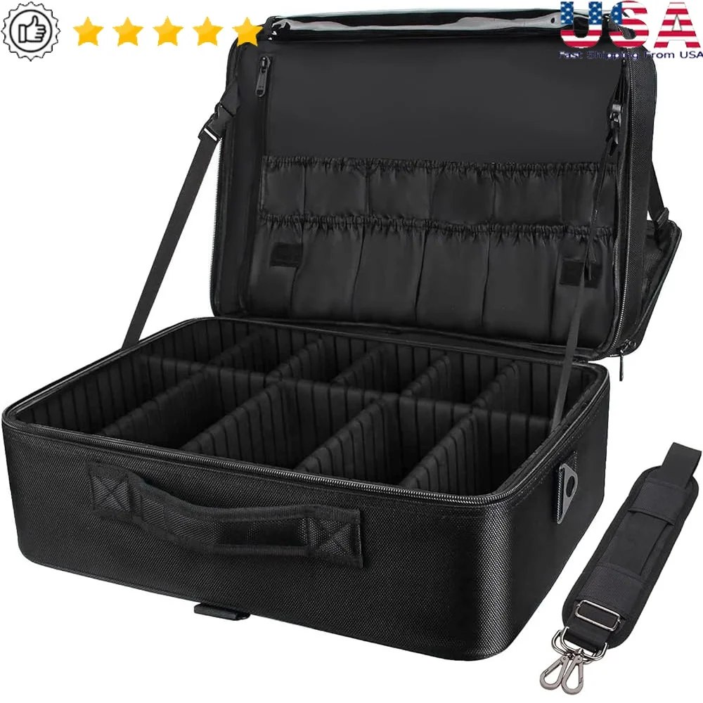 

Extra Large Makeup Train Case Professional Portable Organizer Multi-Compartment Makeup Artist Bag Adjustable Dividers Travel
