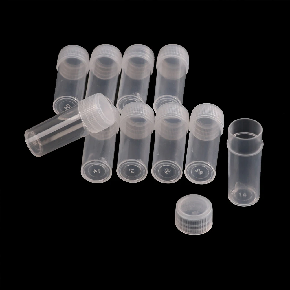 Garrafa De Amostra De Plástico, Tubo De Ensaio, Garrafa Pequena, Recipiente De Armazenamento De Frasco, 5ml, 10Pcs