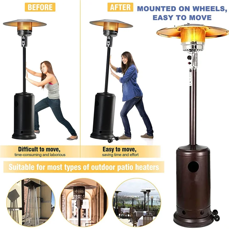 

ABMR-Универсальный комплект колес для обогревателя для патио-серебряный кронштейн из нержавеющей стали + черные колеса, колесо для обогревателя для патио с пропанно-газом