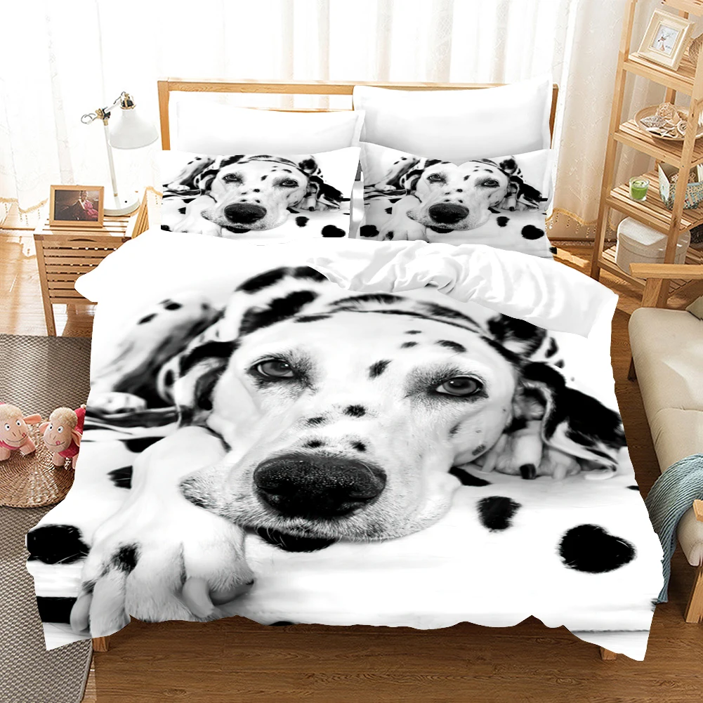 

Luxury Lovely Dalmatian Dog Bedding Set with Duvet Cover and Comforter, in Black - White Animal Print, Made of Bed Linen