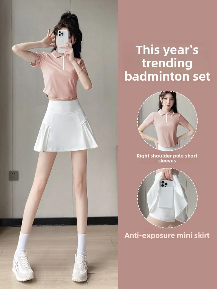 

Женский спортивный костюм для бадминтона Qui Dry irt Fitn, теннисная юбка для бега, комплект спортивной одежды с защитой от протечки света