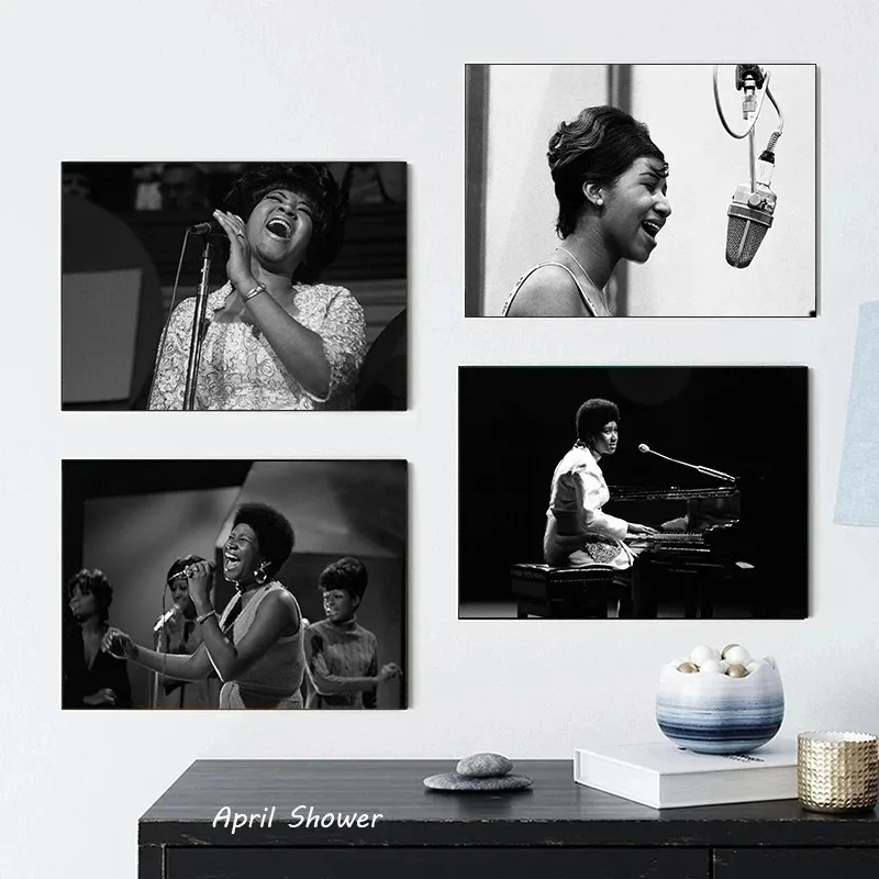 Famous Rock Music Singer Star Aretha Franklin Poster Canvas Painting and Prints Wall Art Picture for Living Room Wall Home Decor