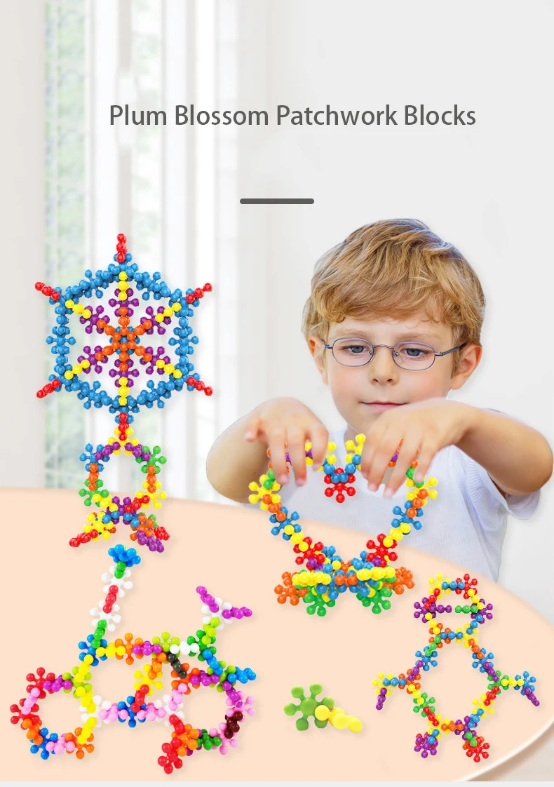 Kinder Bunte Kunststoff Pflaumenblüte Bausteine Spaß Zusammengebaute Schneeflocke Stücke Einfügen Aufklärung Frühe Bildung Spielzeug – Detail 1