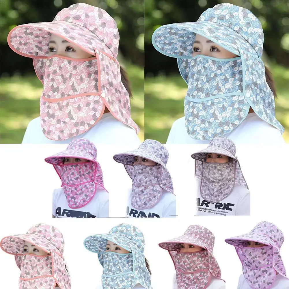 

Outdoor Flower Pattern Anti-uv Sunscreen Hat Fashion Dust Mask Hat Protect Neck Women Men Fisherman Hat Tea Picking Cap