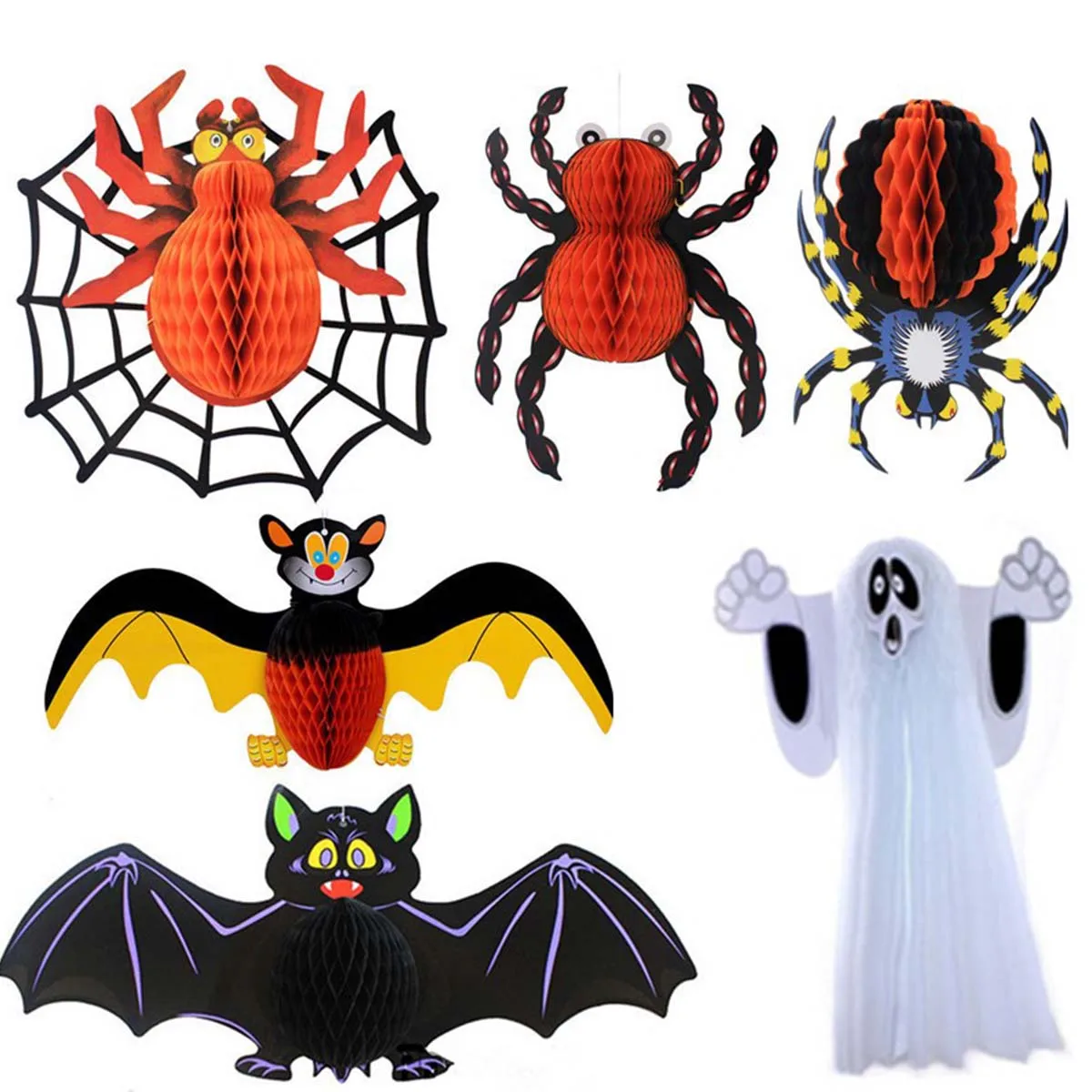 1Pc Halloween Paper Honeycomb Pendant Spider Bat Shape Honeycomb Tissue Ball Halloween Wall Hanging Decoration Lantern Props