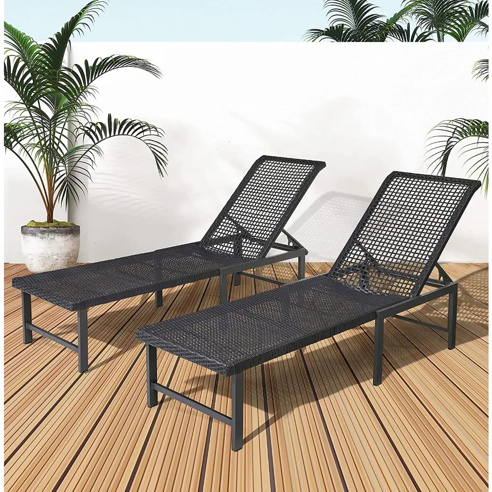 

Outdoor Chaise Lounge Chair Set of 2, Rattan Pool Chairs with Adjustable Backrest, Rustproof Aluminum Frame Tanning Chair, for P