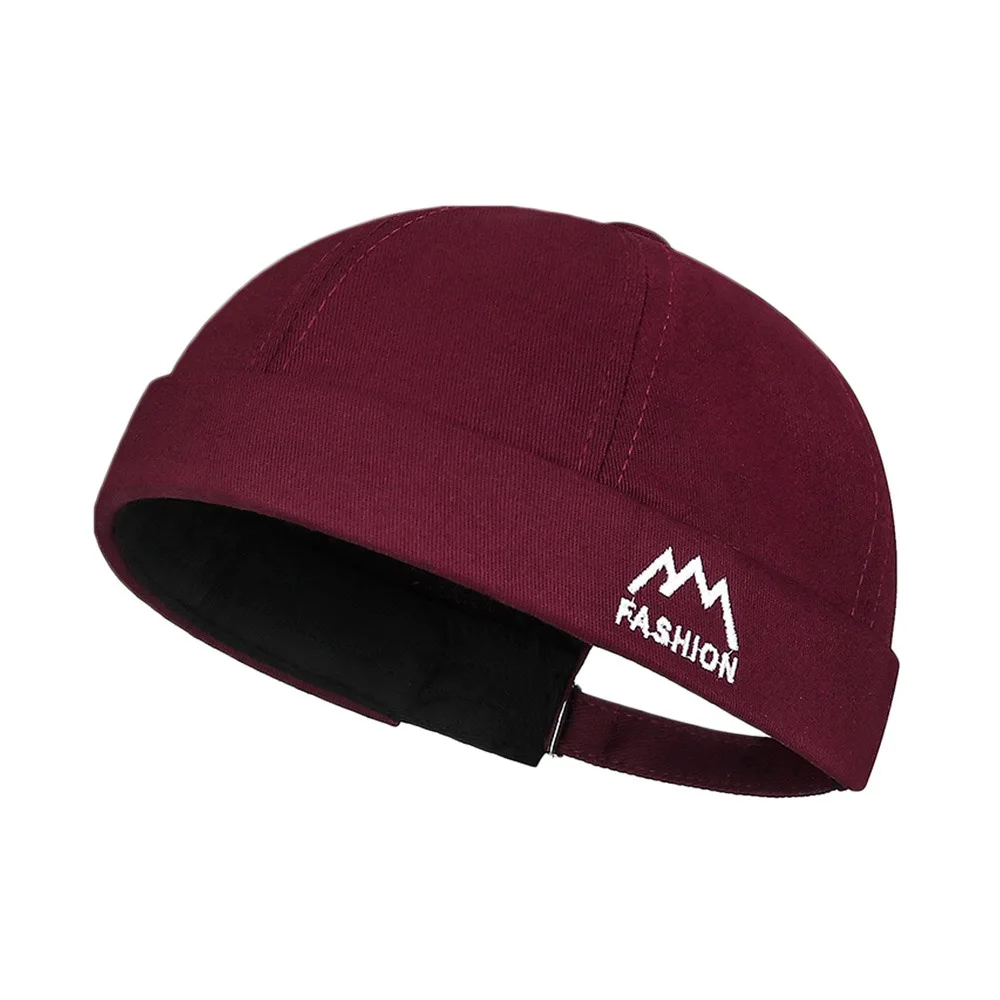 Fashion Hip Hop Beanie Street Hat Cotton Adjustable Brimless Docker Cap Solid Color Letter Embroidery Vintage Dome Hat Outdoor