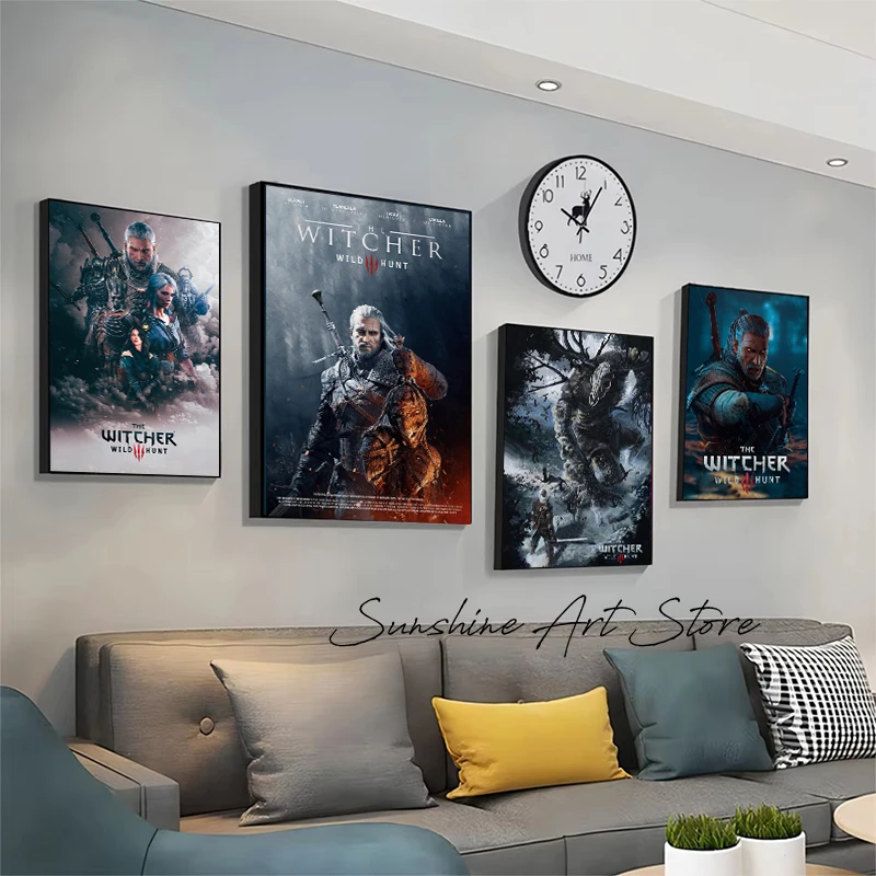 W-itcher 3 Riding Wild Hunt Characters Art Geralt of Rivia Riding and Hunting Survival Poster Canvas Painting Wall Picture Decor